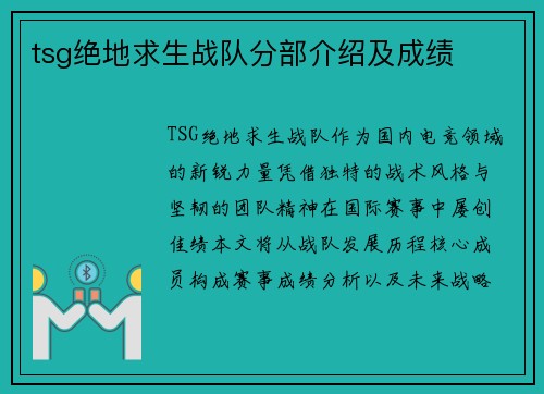 tsg绝地求生战队分部介绍及成绩
